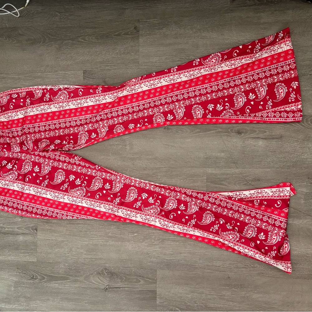 Red Paisley Flared Pants